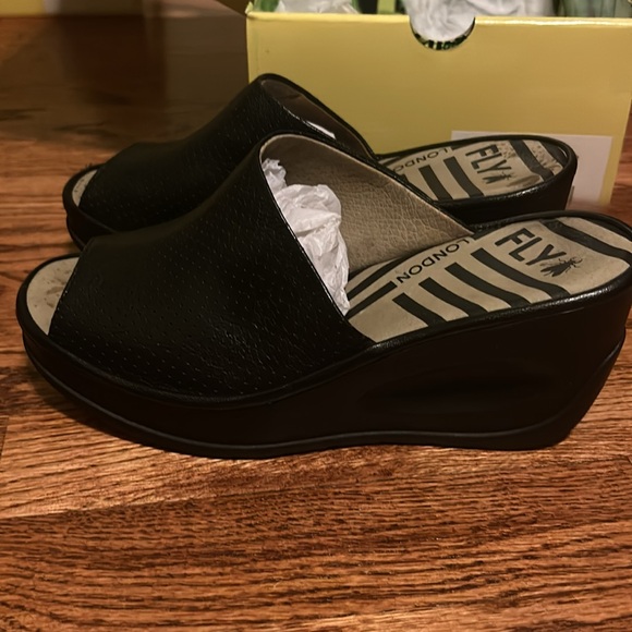 Fly London Black Leather Mules - Picture 2 of 6